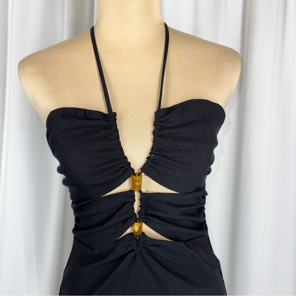 NWT Zara Black Cut Out Midi Dress Sz M Cross Back Bodycon Adjustable Party Sexy - Picture 2 of 16